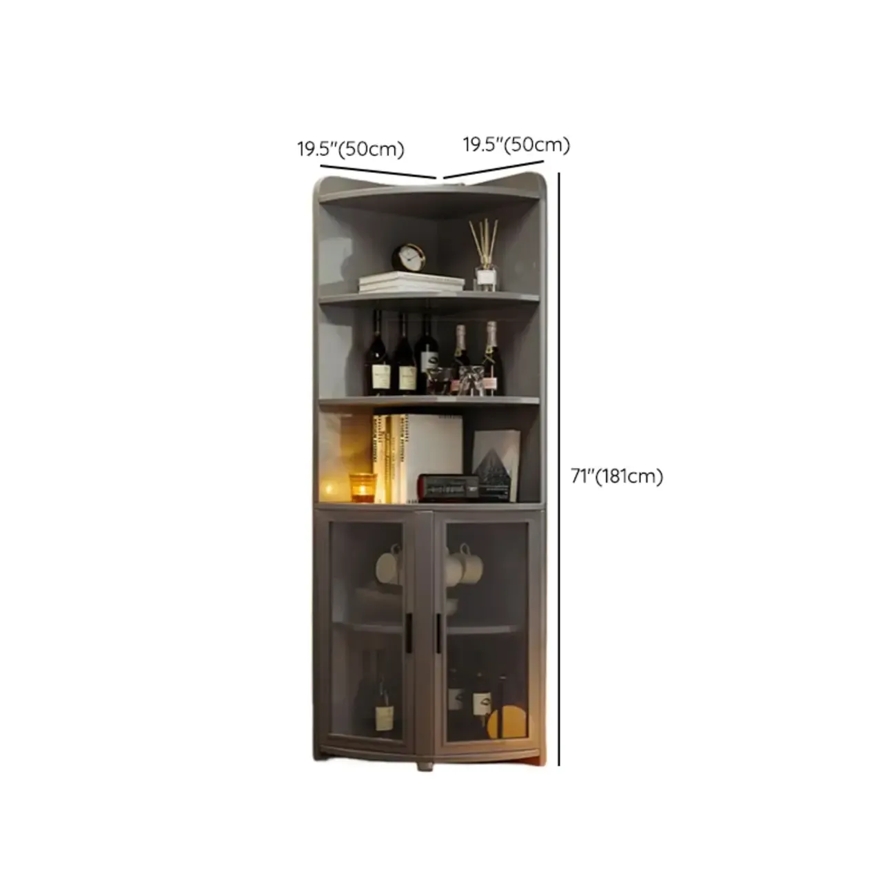 71“ Tall Modern Gray Wooden Corner Bar Cabinet 5-tier Image - 16