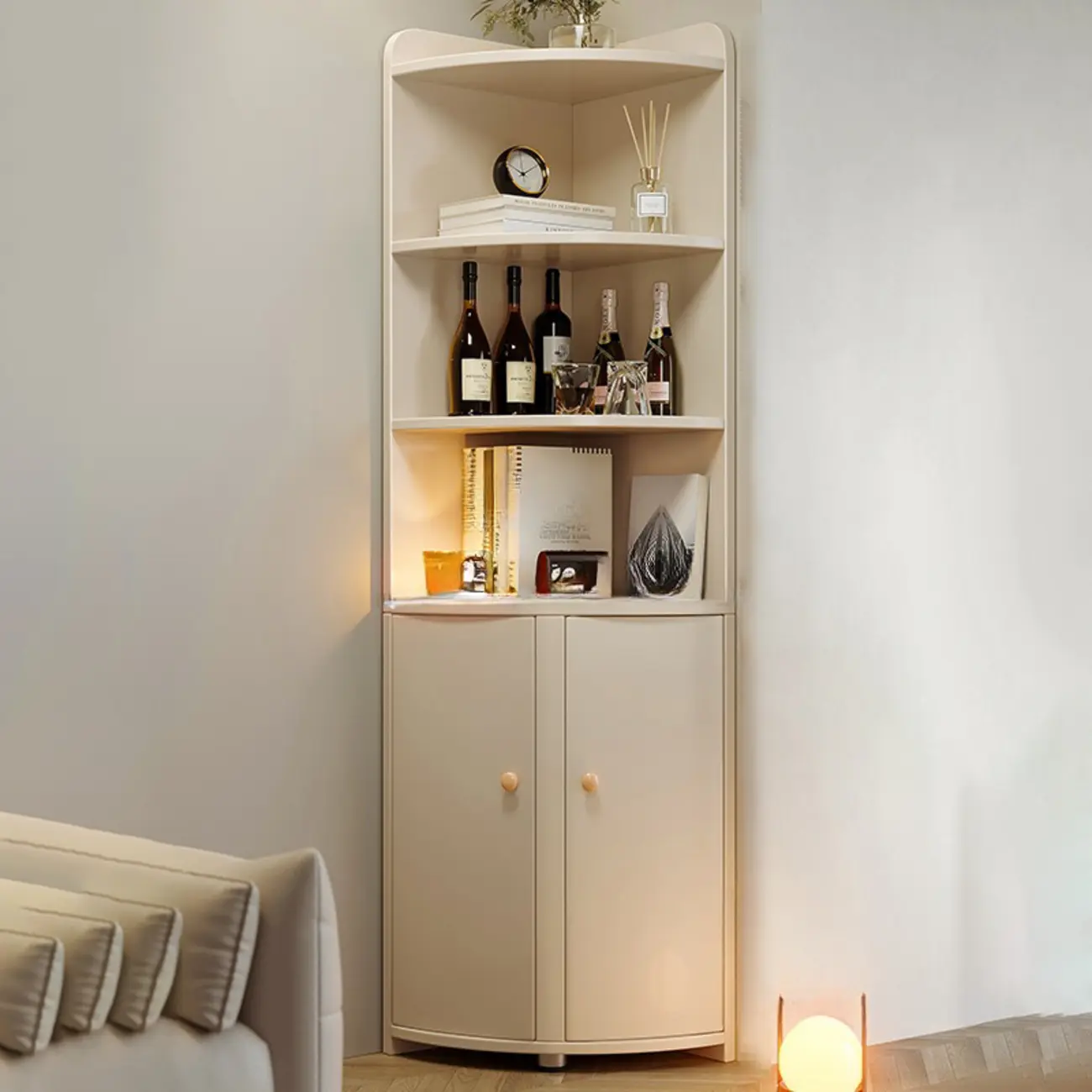 Wooden Corner Display Cabinet with Shelves for Home Image - 1 | homeyfad