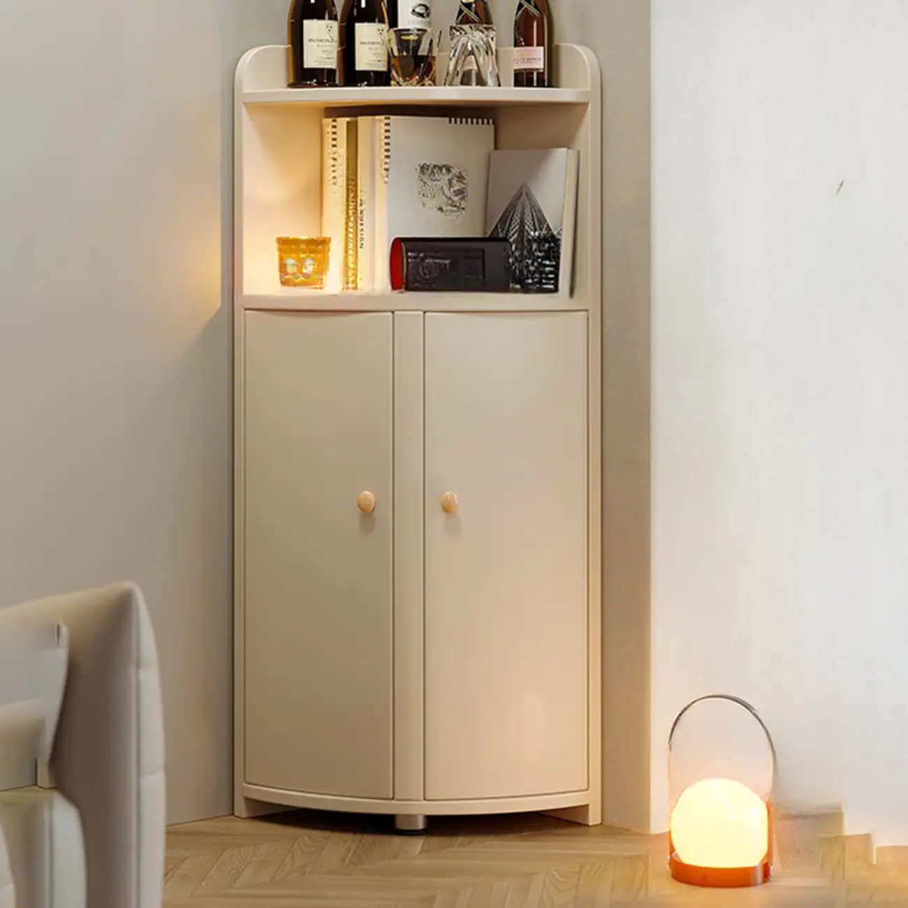 Wooden Corner Display Cabinet with Shelves for Home Image - 2 | homeyfad