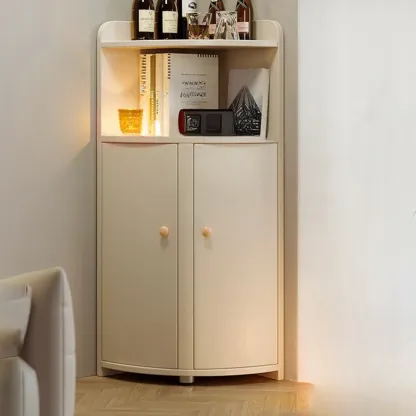 Wooden Corner Display Cabinet with Shelves for Home Image - 3