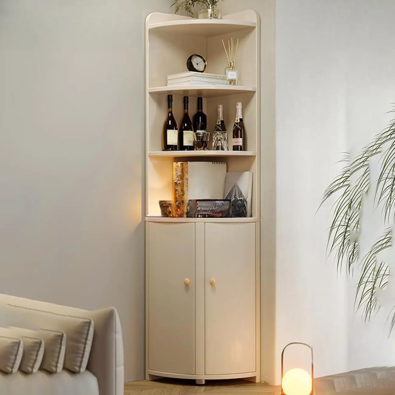 Wooden Corner Display Cabinet with Shelves for Home Image - 4 | homeyfad