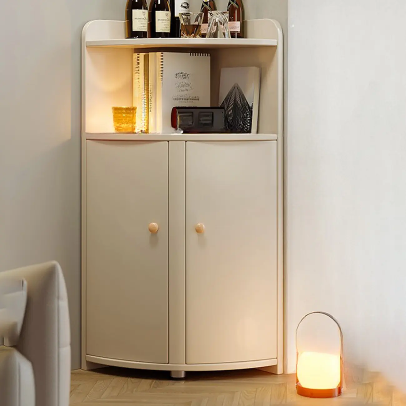 Wooden Corner Display Cabinet with Shelves for Home Image - 5 | homeyfad