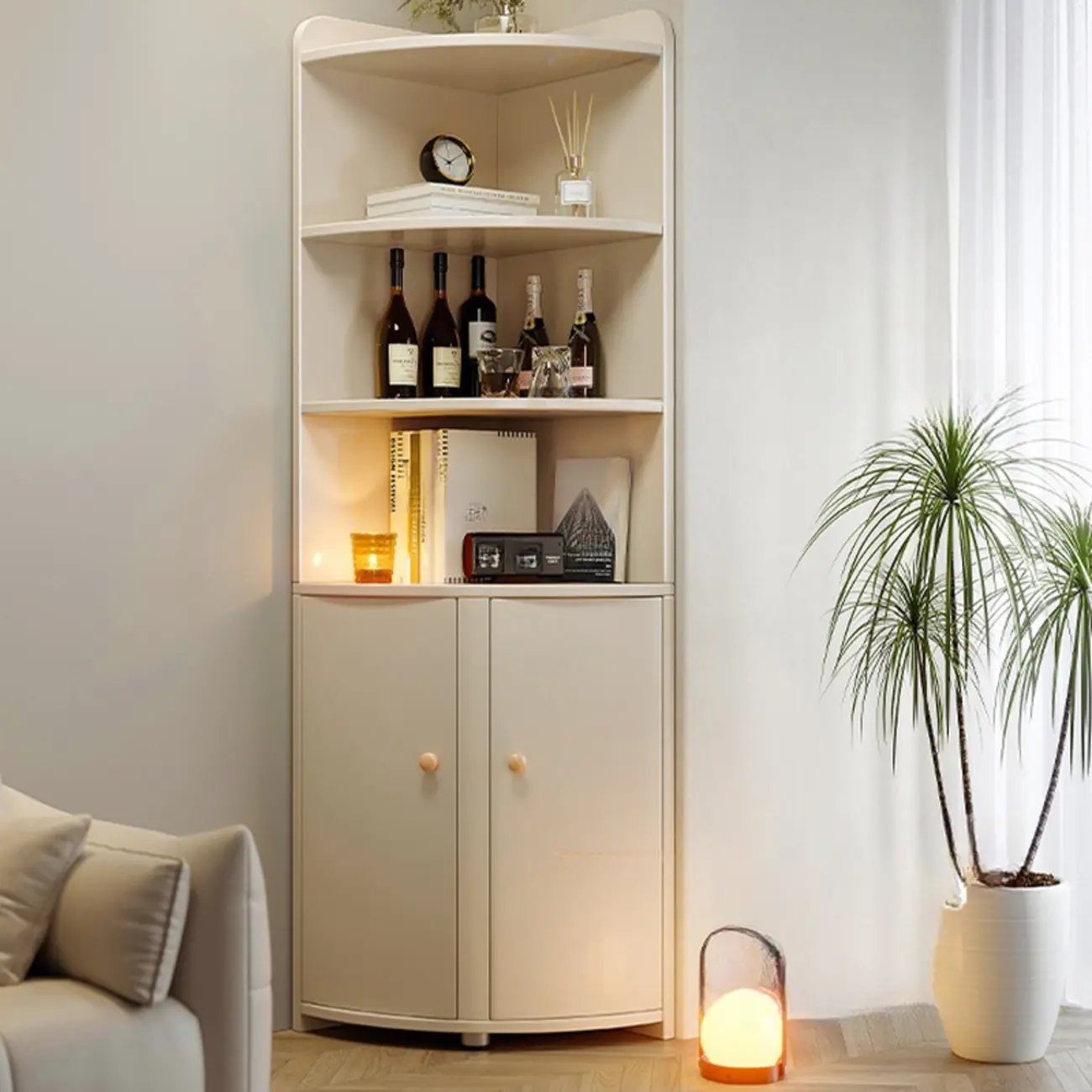 Wooden Corner Display Cabinet with Shelves for Home Image - 6 | homeyfad