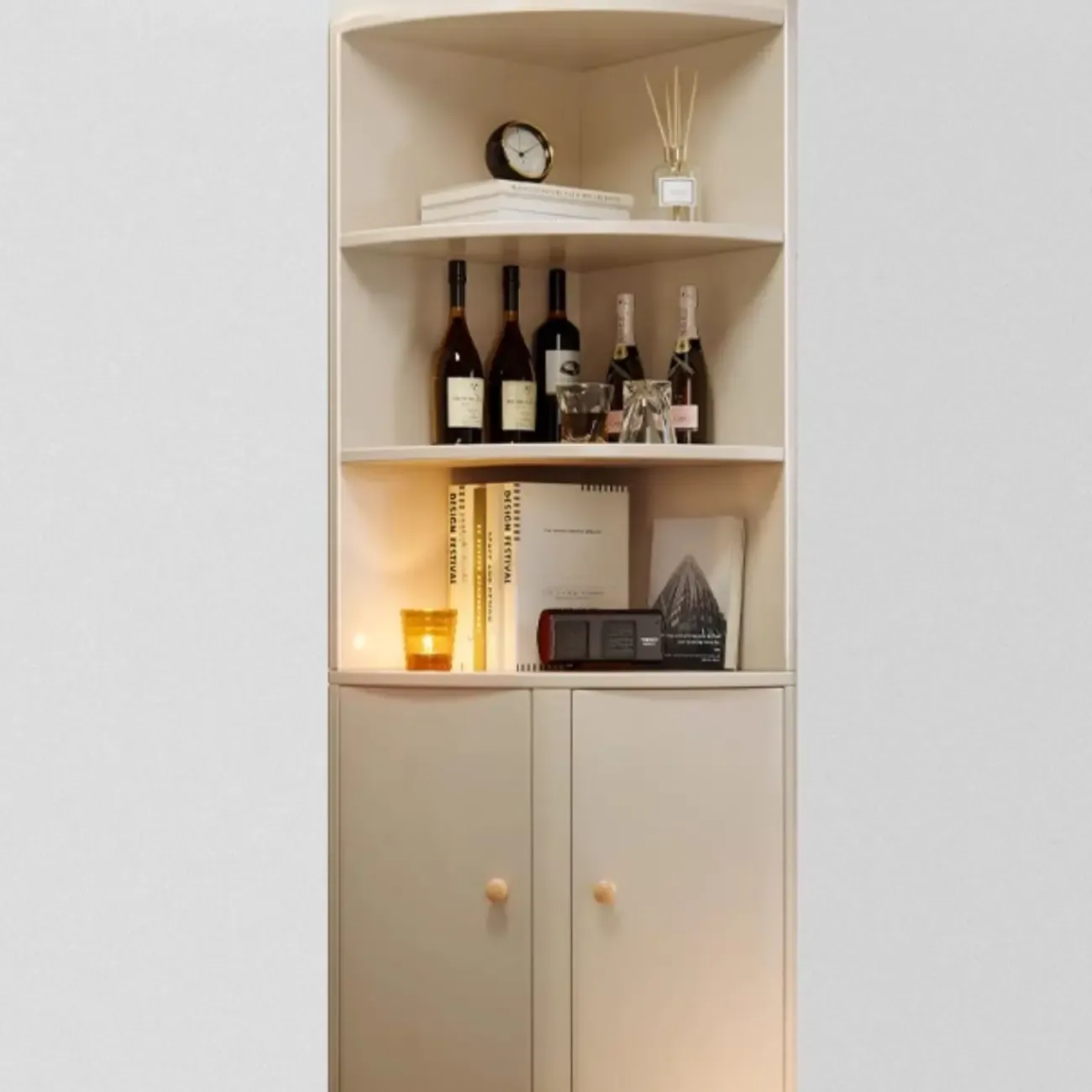 Wooden Corner Display Cabinet with Shelves for Home Image - 7