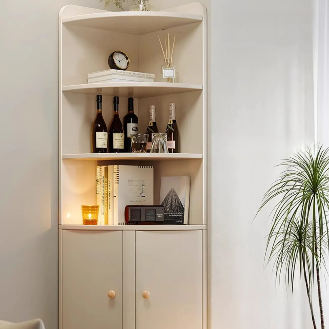 Wooden Corner Display Cabinet with Shelves for Home Image - 8 | homeyfad