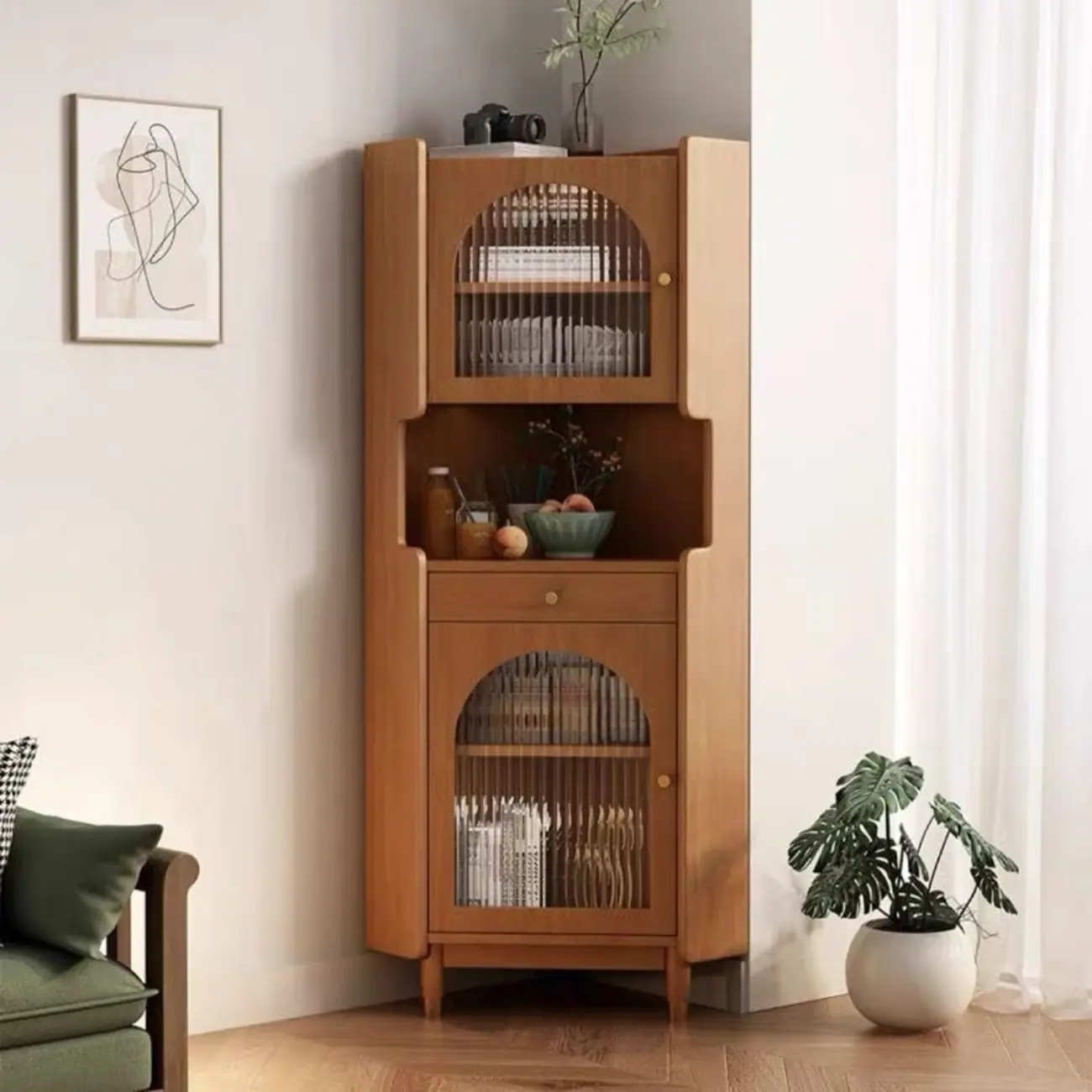 Modern 64.5" Classic 5-tier Wooden Corner Display Cabinet Image - 1 | homeyfad