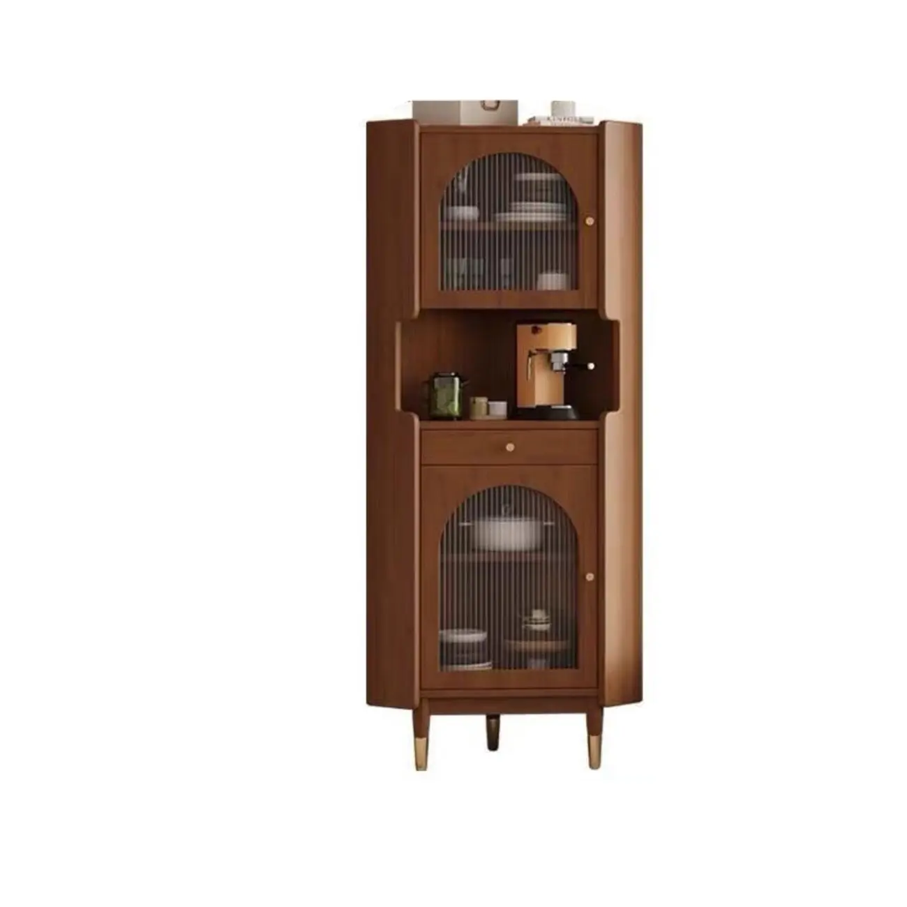Modern 64.5" Classic 5-tier Wooden Corner Display Cabinet Image - 2 | homeyfad