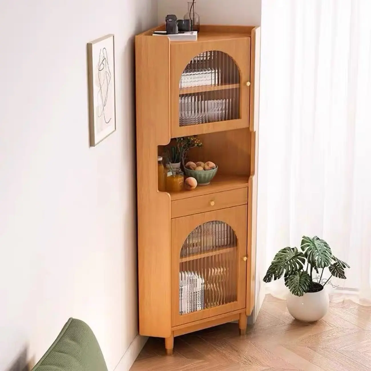 Modern 64.5" Classic 5-tier Wooden Corner Display Cabinet Image - 4 | homeyfad