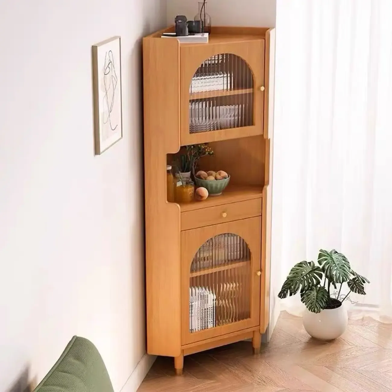 Modern 64.5" Classic 5-tier Wooden Corner Display Cabinet Image - 4