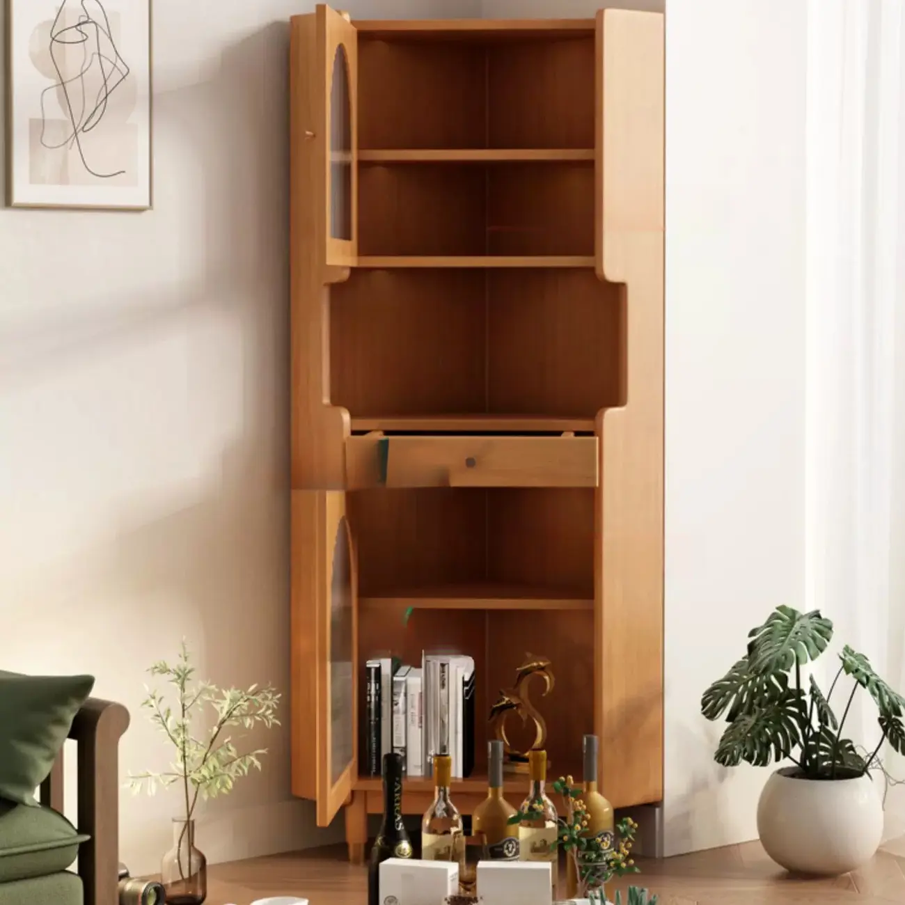 Modern 64.5" Classic 5-tier Wooden Corner Display Cabinet Image - 8 | homeyfad
