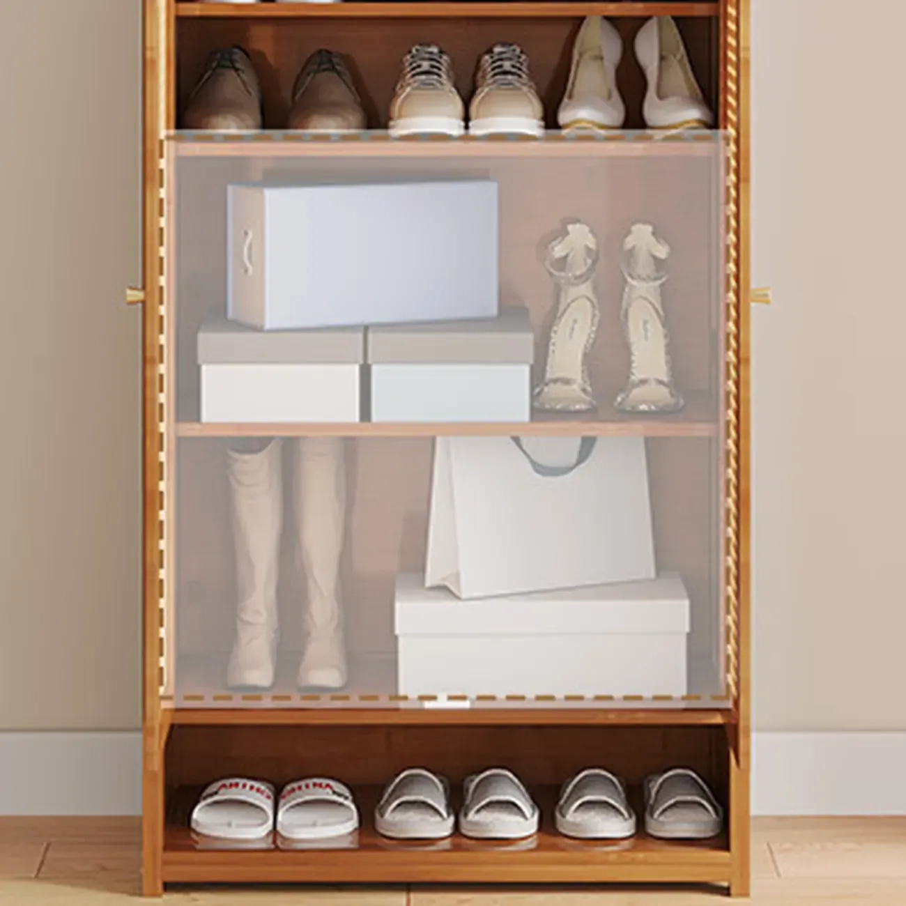 Bohemian Bamboo Entryway Shoe Cabinet with Rattan Doors Image - 6