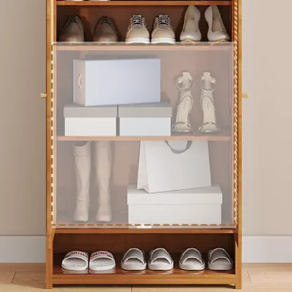 Bohemian Bamboo Entryway Shoe Cabinet with Rattan Doors Image - 6