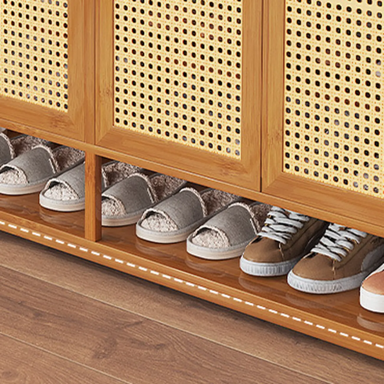 Bohemian Bamboo Entryway Shoe Cabinet with Rattan Doors Image - 8 | homeyfad