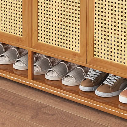 Bohemian Bamboo Entryway Shoe Cabinet with Rattan Doors Image - 8
