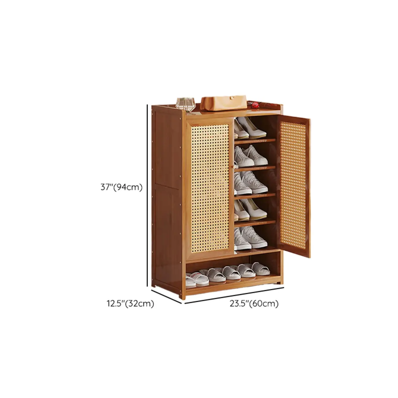 Bohemian Bamboo Entryway Shoe Cabinet with Rattan Doors #size | homeyfad