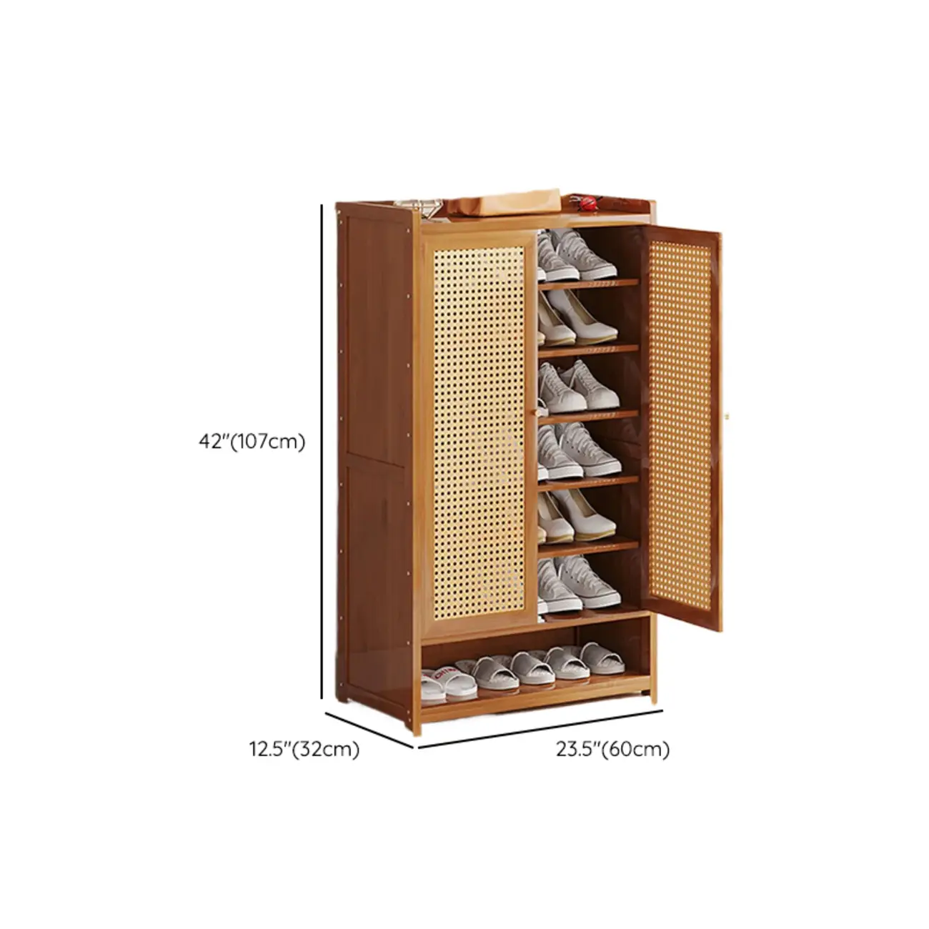 Bohemian Bamboo Entryway Shoe Cabinet with Rattan Doors Image - 15 | homeyfad