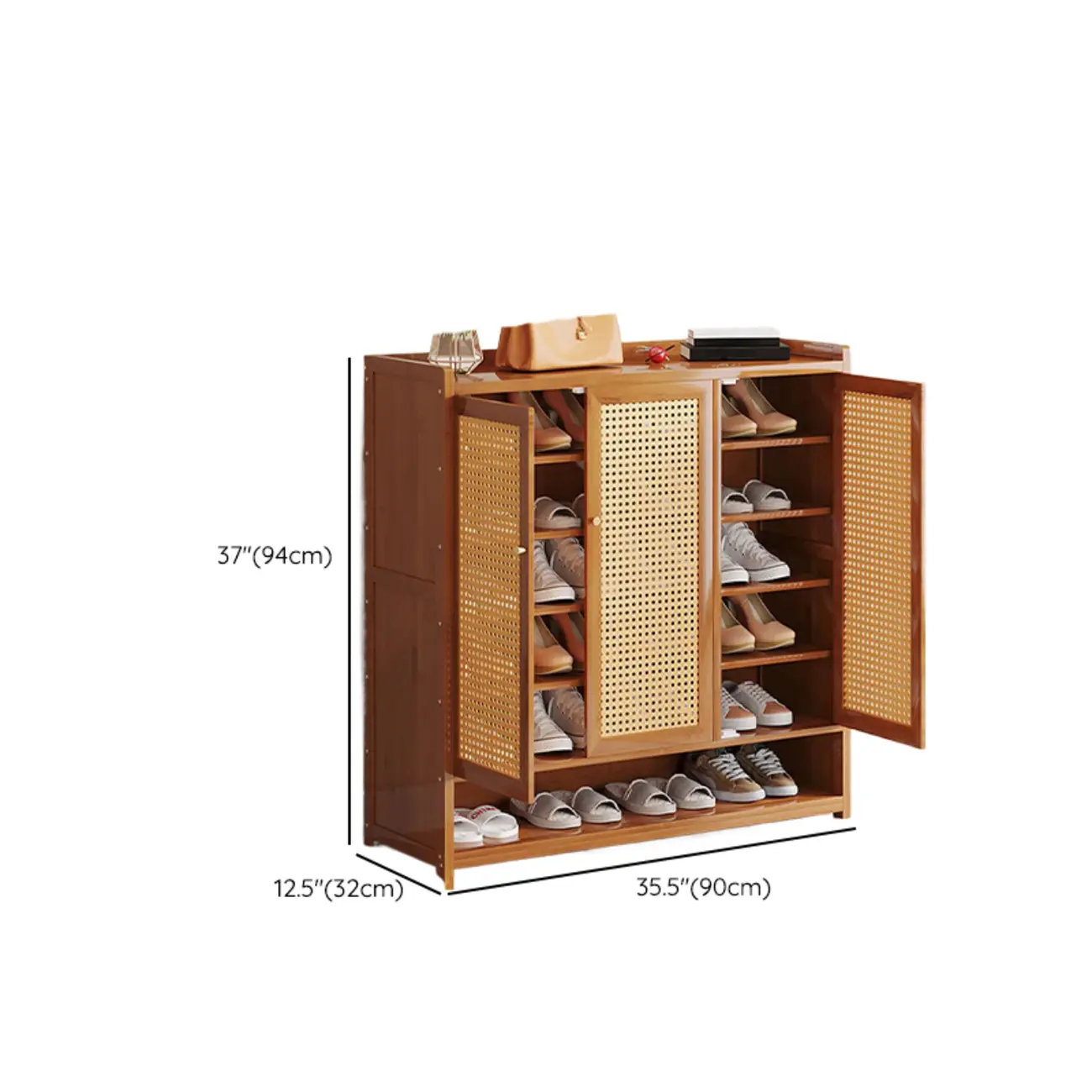 Bohemian Bamboo Entryway Shoe Cabinet with Rattan Doors Image - 16 | homeyfad