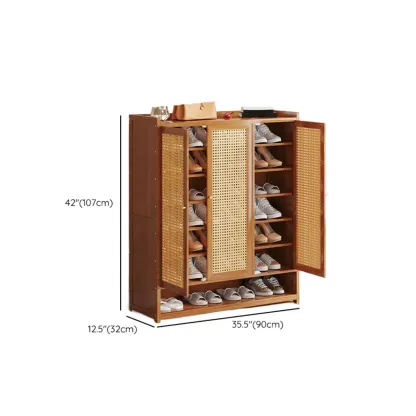 Bohemian Bamboo Entryway Shoe Cabinet with Rattan Doors Image - 17