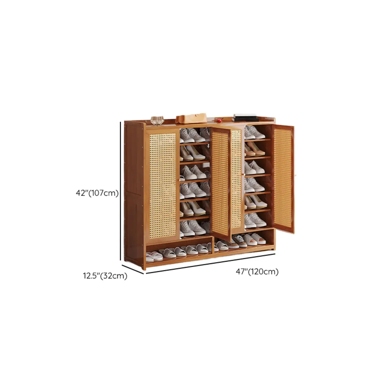 Bohemian Bamboo Entryway Shoe Cabinet with Rattan Doors Image - 18 | homeyfad
