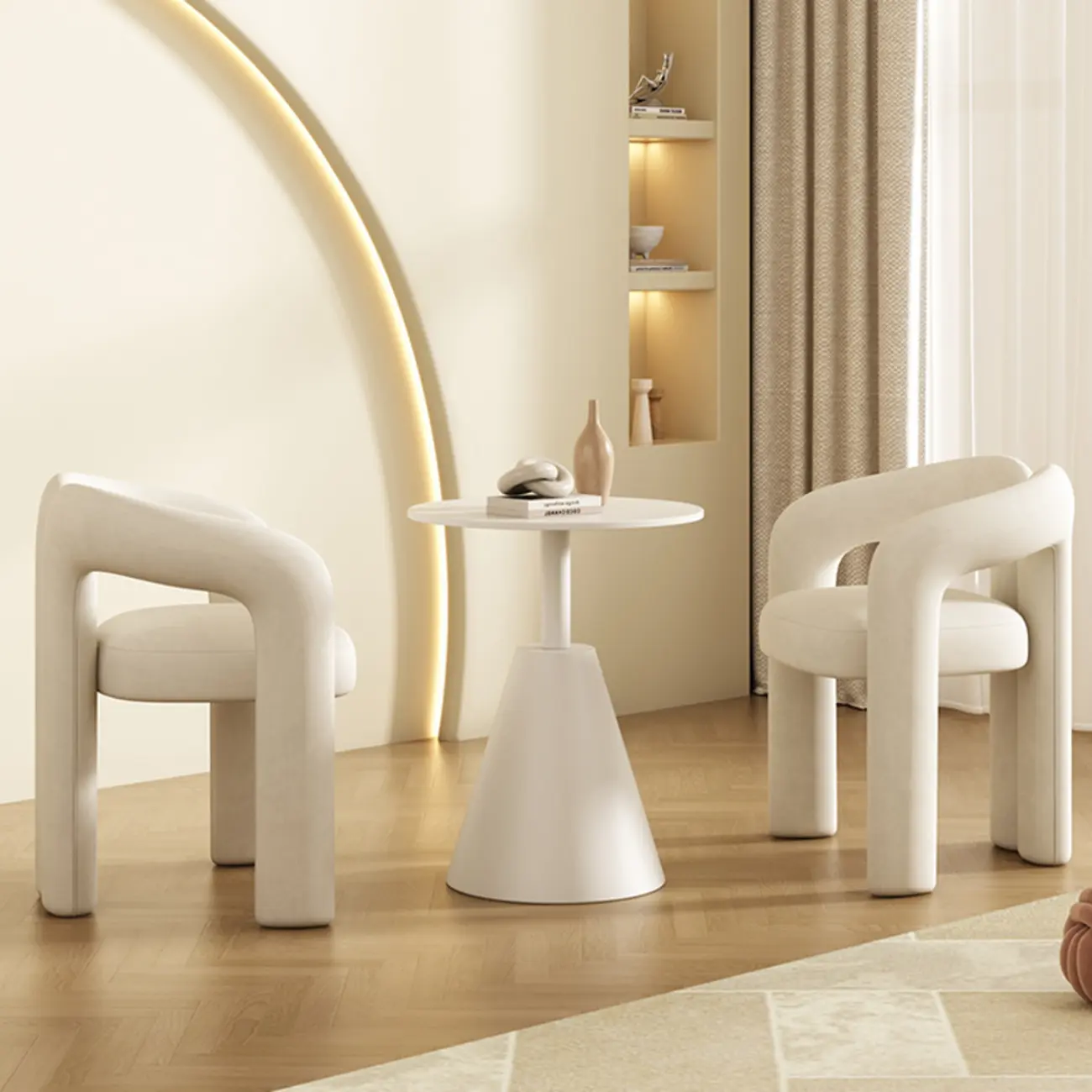 Modern Off-White Fabric Accent Chair with Armrests for Home Image - 2 | homeyfad