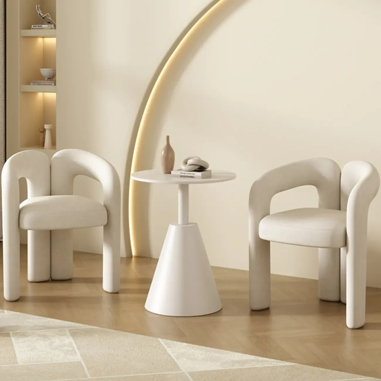 Modern Off-White Fabric Accent Chair with Armrests for Home Image - 3
