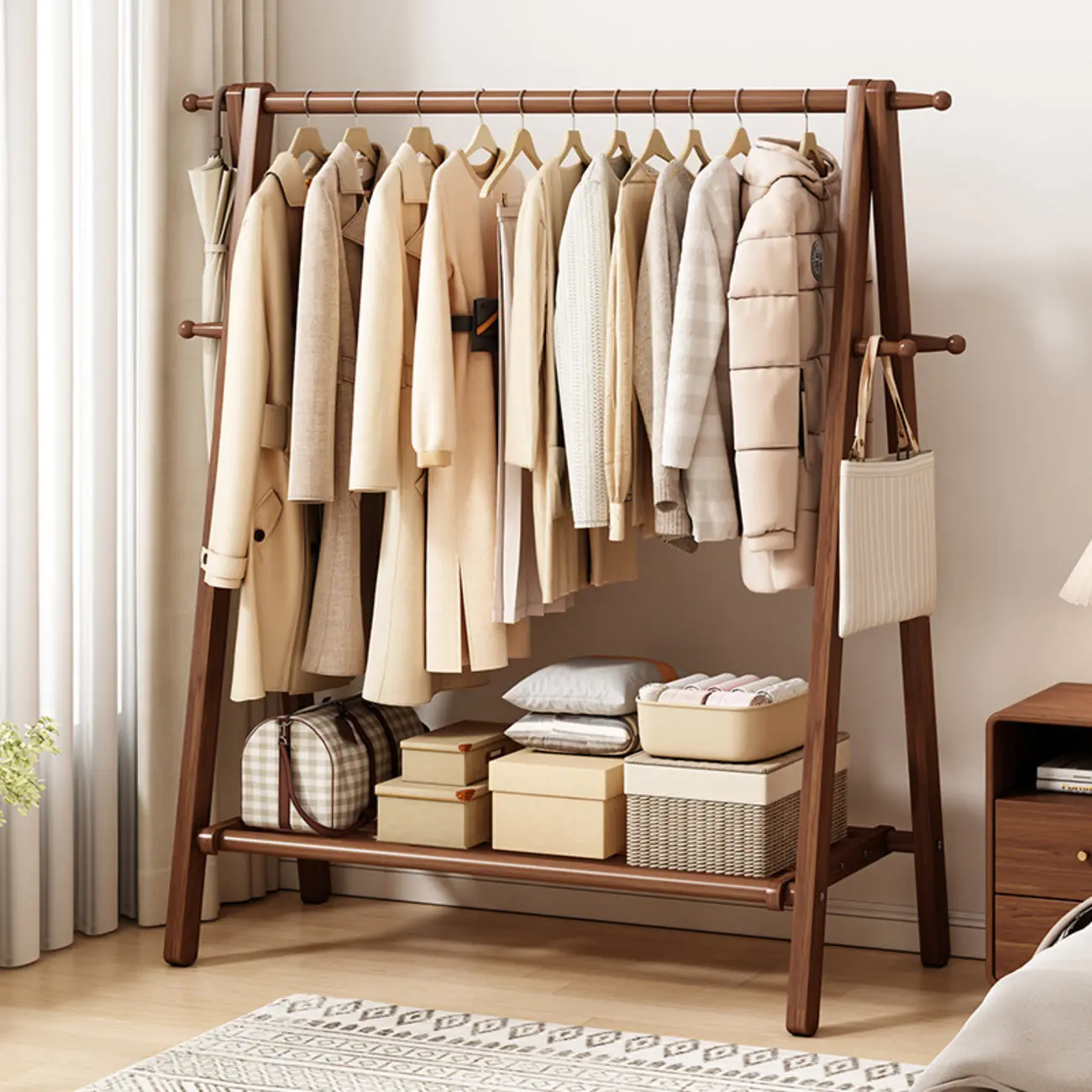 A-Shaped Beech Wood Hall Tree with Shelf and Hooks Image - 1 | homeyfad