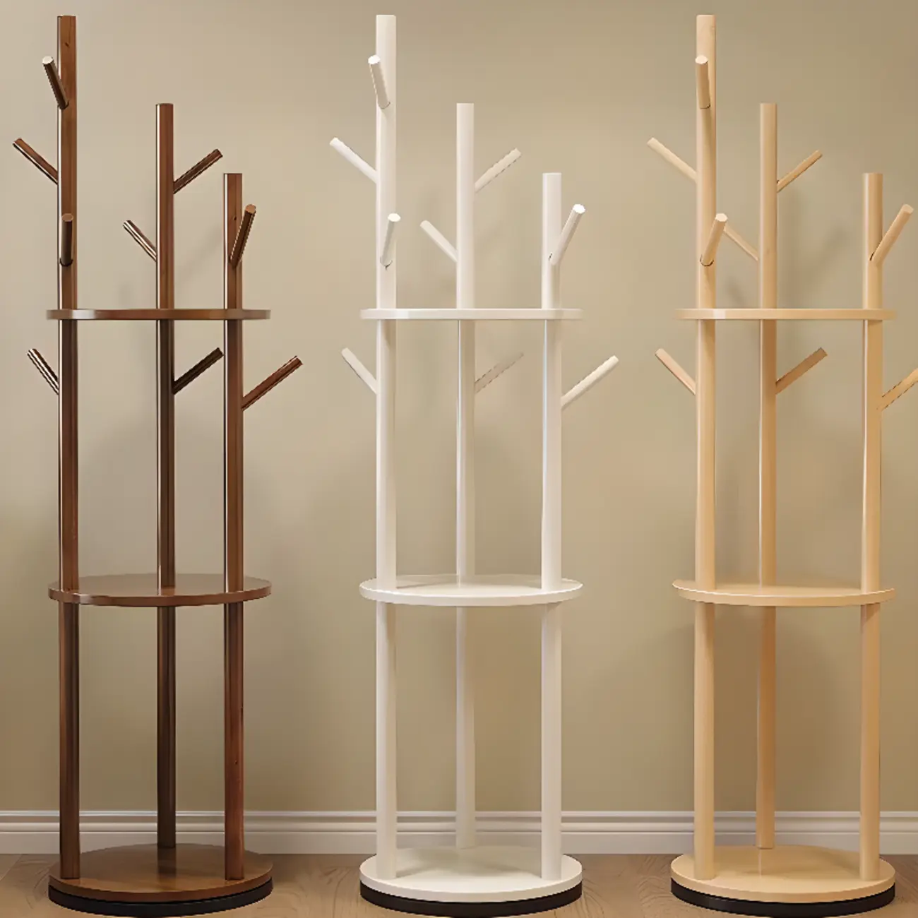 Multi-functional Rotatable 9-Hook Wood Branches Coat Rack Image - 2 | homeyfad