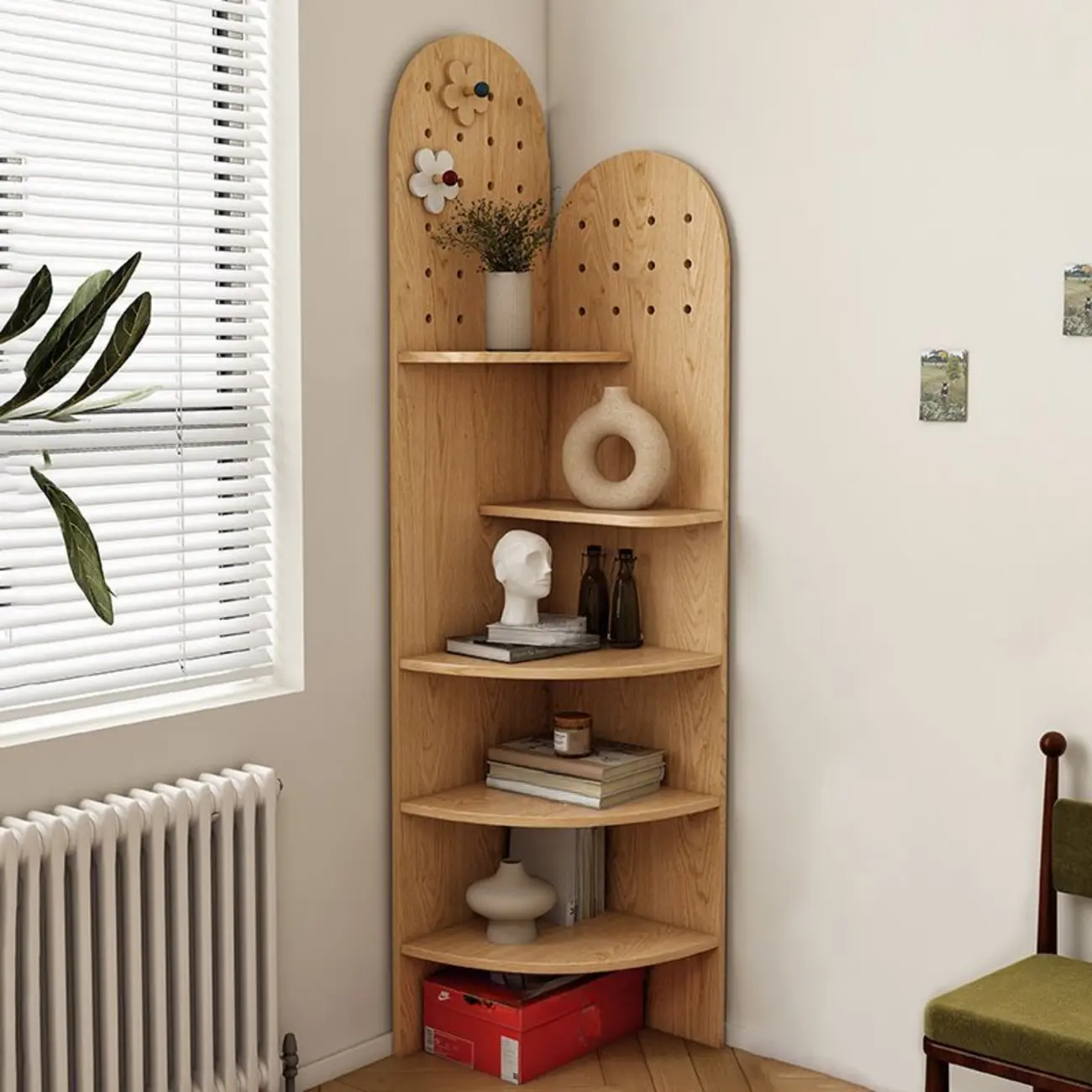 Avocado Green Wood Corner Storage Art Display Cabinet Image - 3 | homeyfad