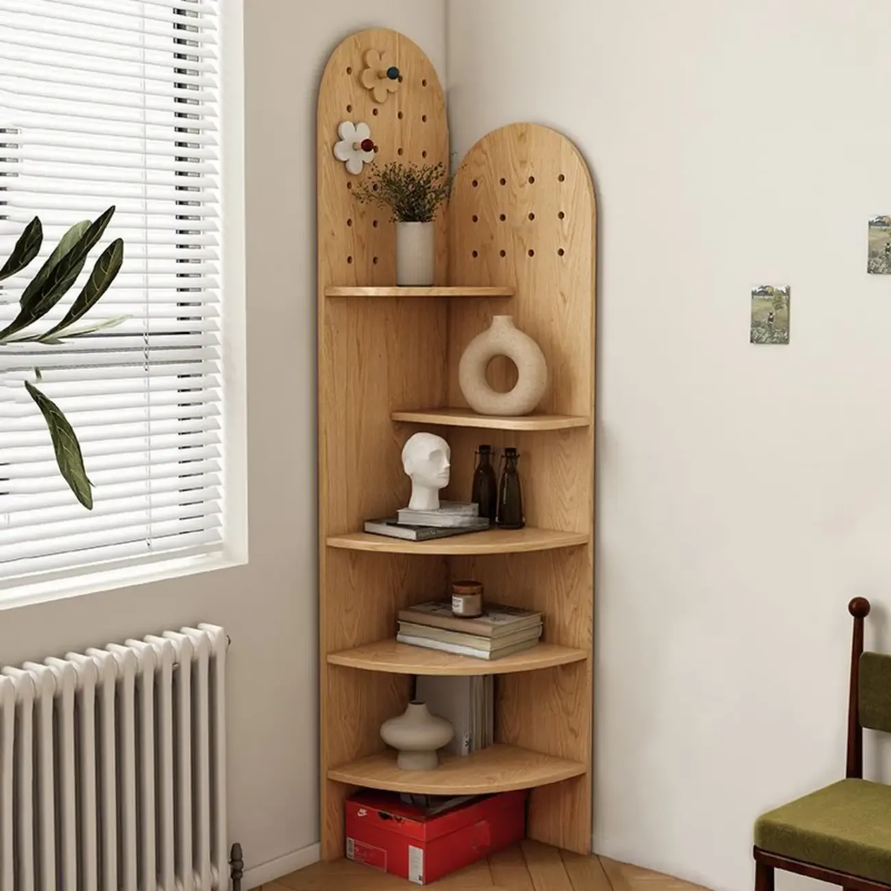 Avocado Green Wood Corner Storage Art Display Cabinet Image - 3