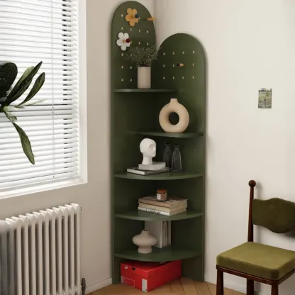 Avocado Green Wood Corner Storage Art Display Cabinet Image - 1
