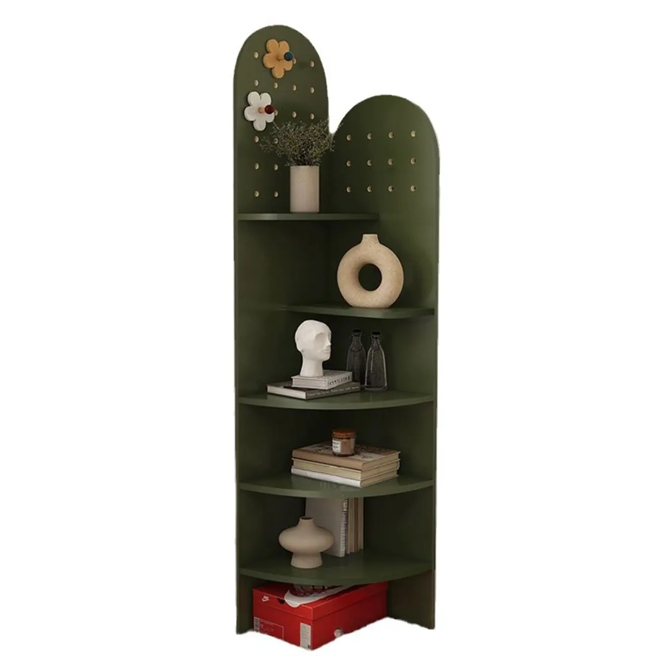 Avocado Green Wood Corner Storage Art Display Cabinet Image - 4 | homeyfad