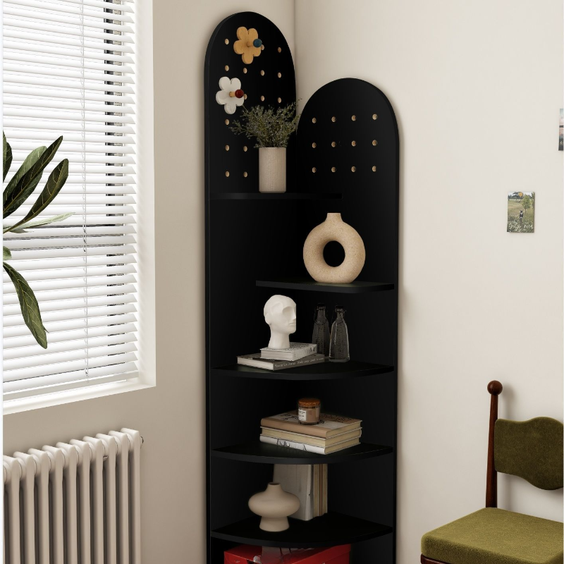 Avocado Green Wood Corner Storage Art Display Cabinet