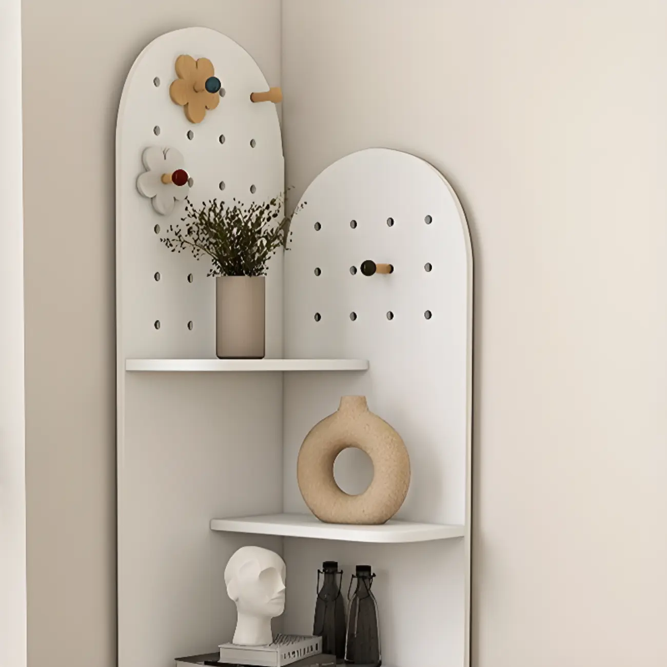 Avocado Green Wood Corner Storage Art Display Cabinet Image - 6 | homeyfad