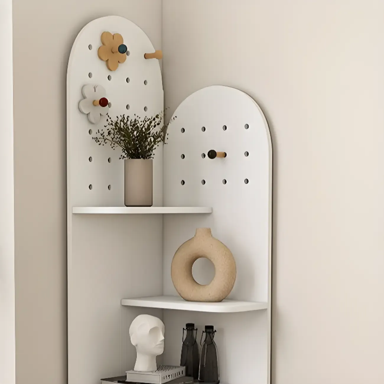 Avocado Green Wood Corner Storage Art Display Cabinet Image - 6