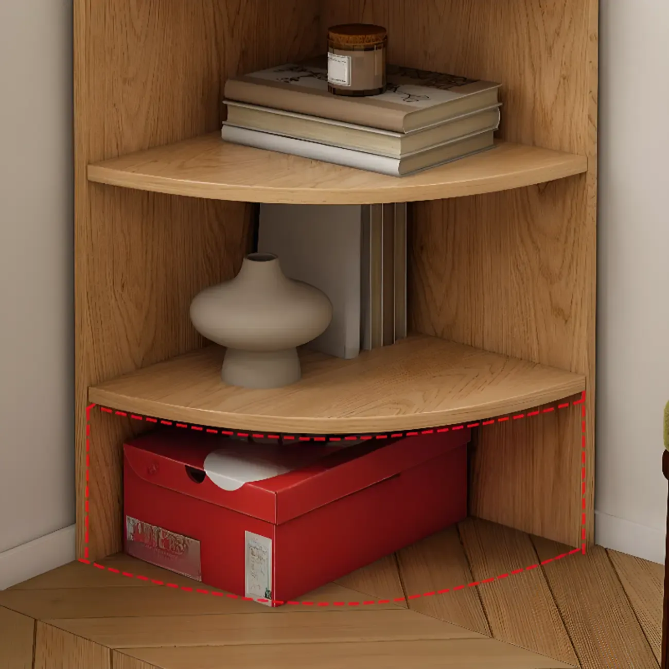 Avocado Green Wood Corner Storage Art Display Cabinet Image - 10