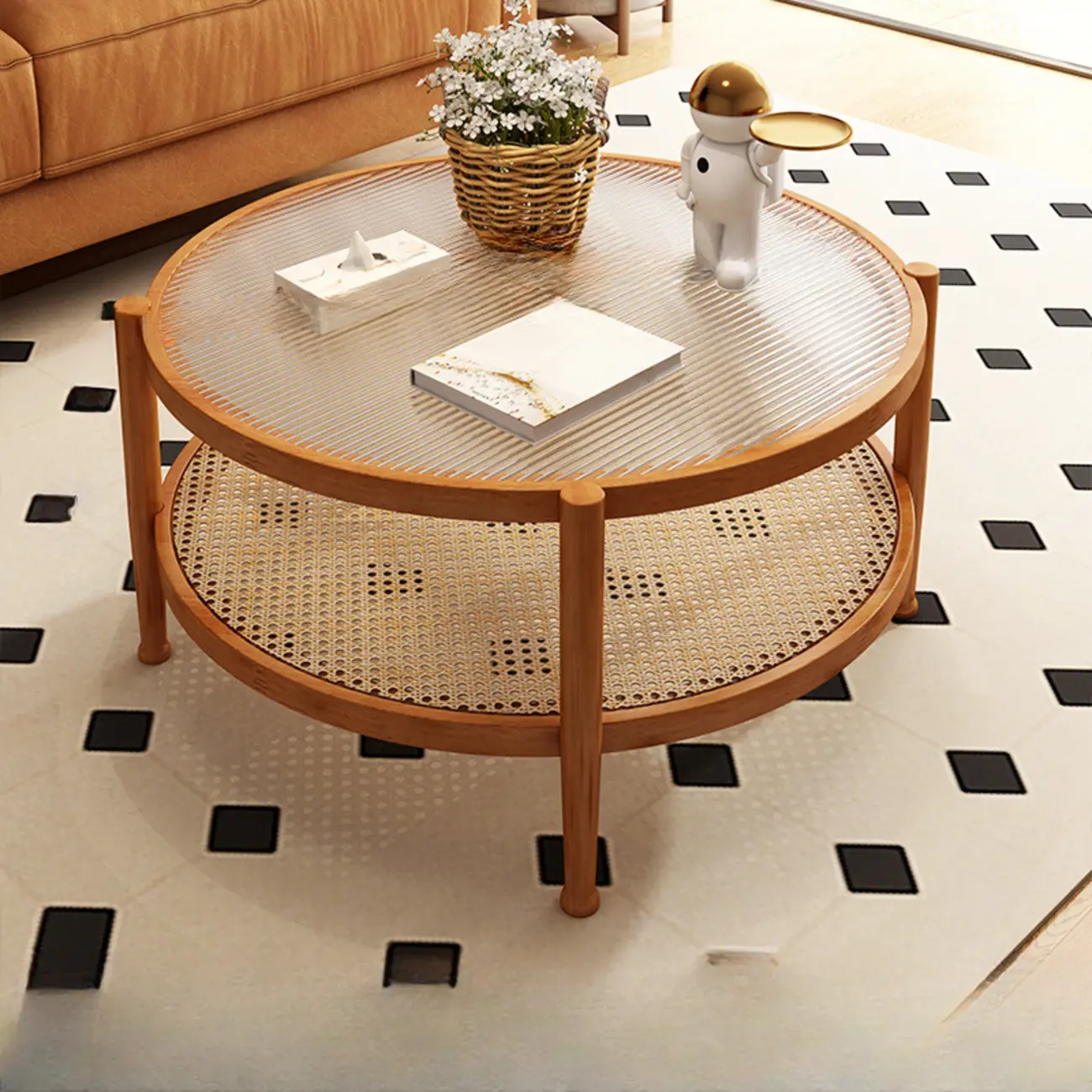 Modern White Rectangle Glass Coffee Table with Shelf Image - 7 | homeyfad