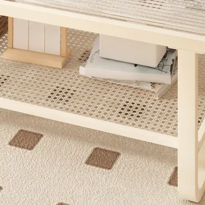 Modern White Rectangle Glass Coffee Table with Shelf Image - 11