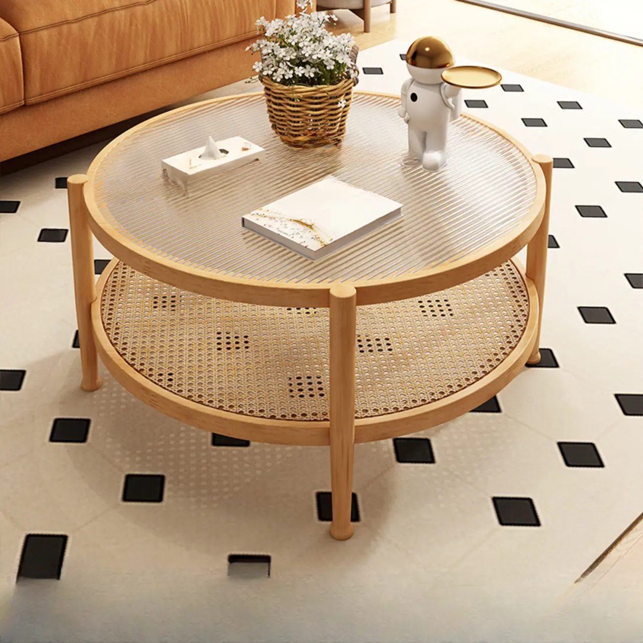 Modern White Rectangle Glass Coffee Table with Shelf Image - 14 | homeyfad