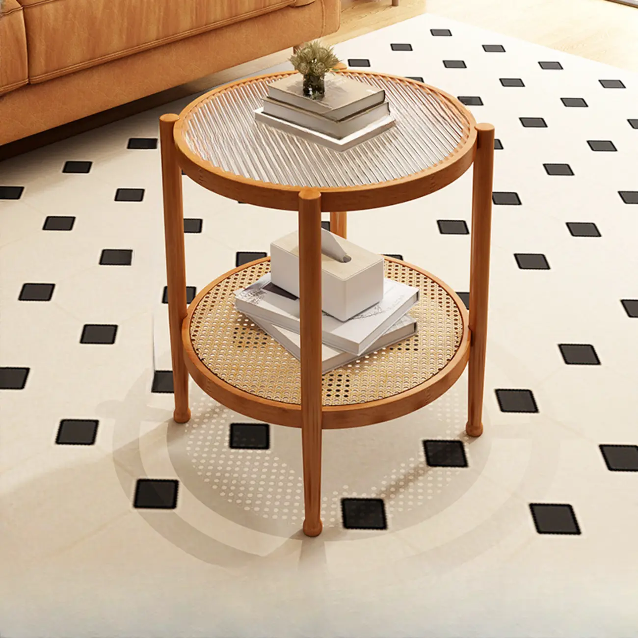 Modern White Rectangle Glass Coffee Table with Shelf Image - 15 | homeyfad