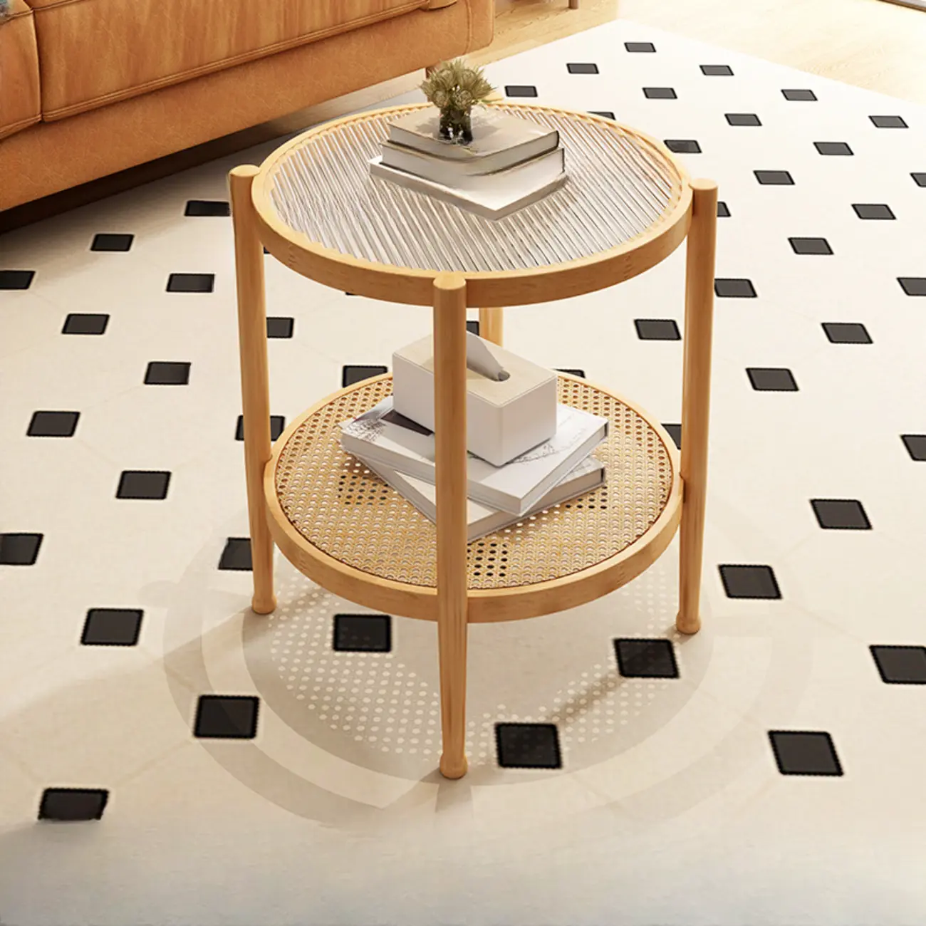 Modern White Rectangle Glass Coffee Table with Shelf Image - 16 | homeyfad