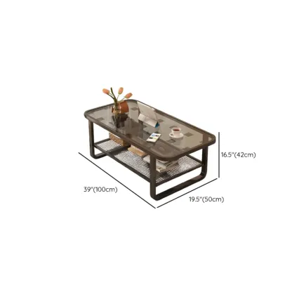 Modern White Rectangle Glass Coffee Table with Shelf Image - 25