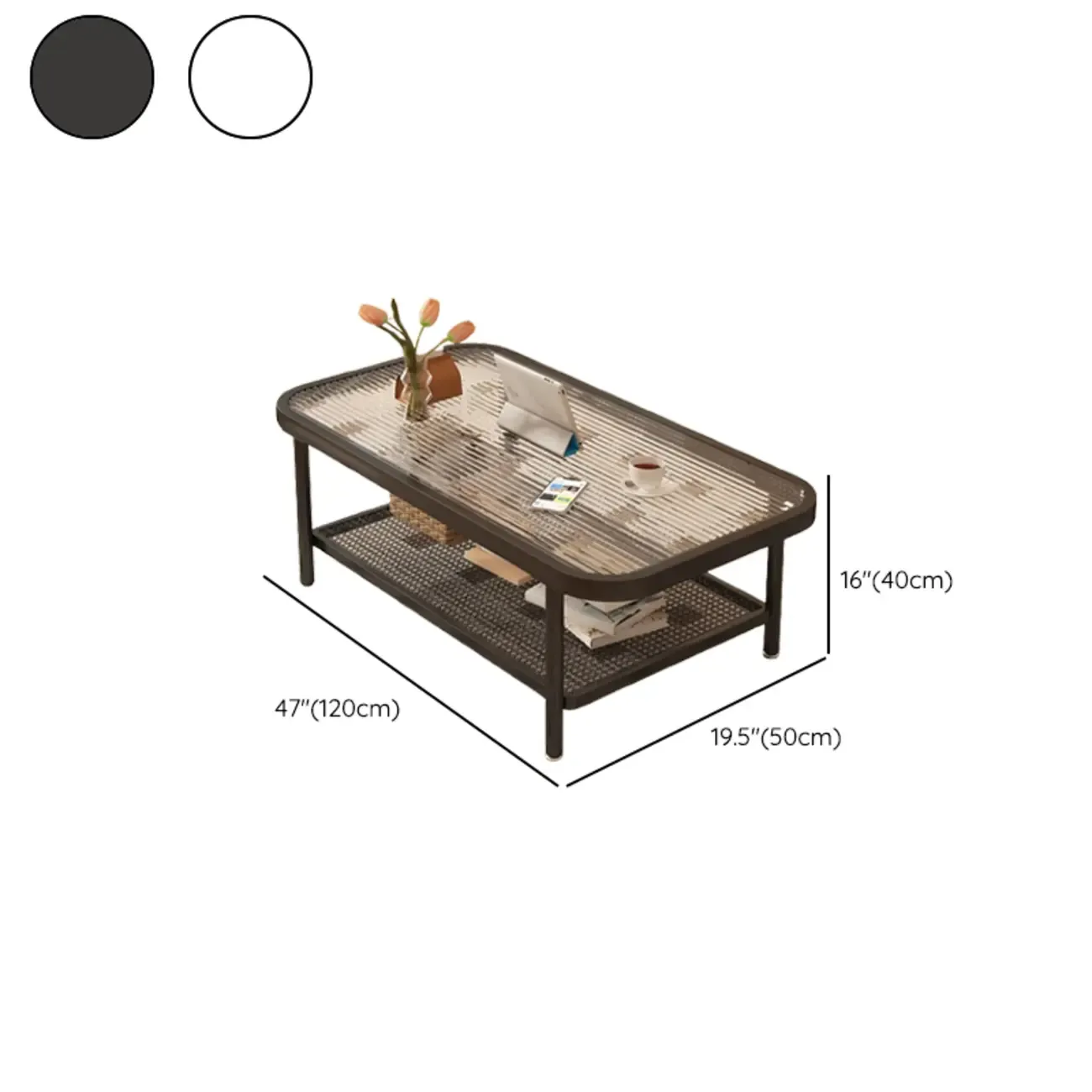 Modern White Rectangle Glass Coffee Table with Shelf Image - 26