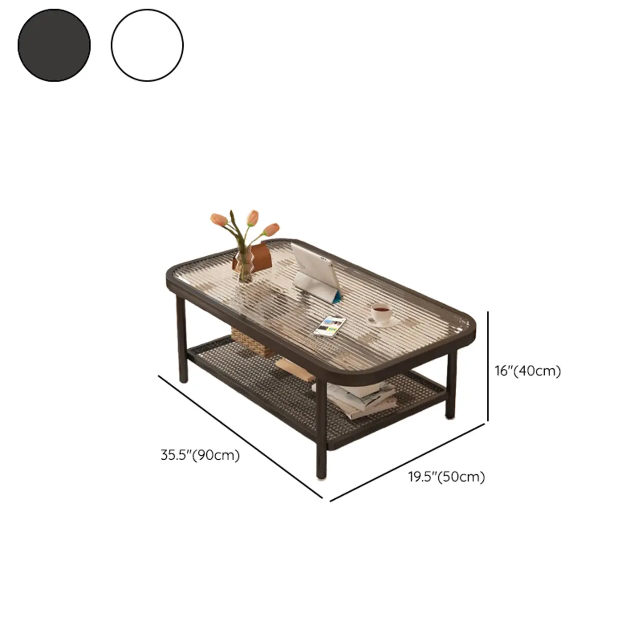 Modern White Rectangle Glass Coffee Table with Shelf Image - 27 | homeyfad