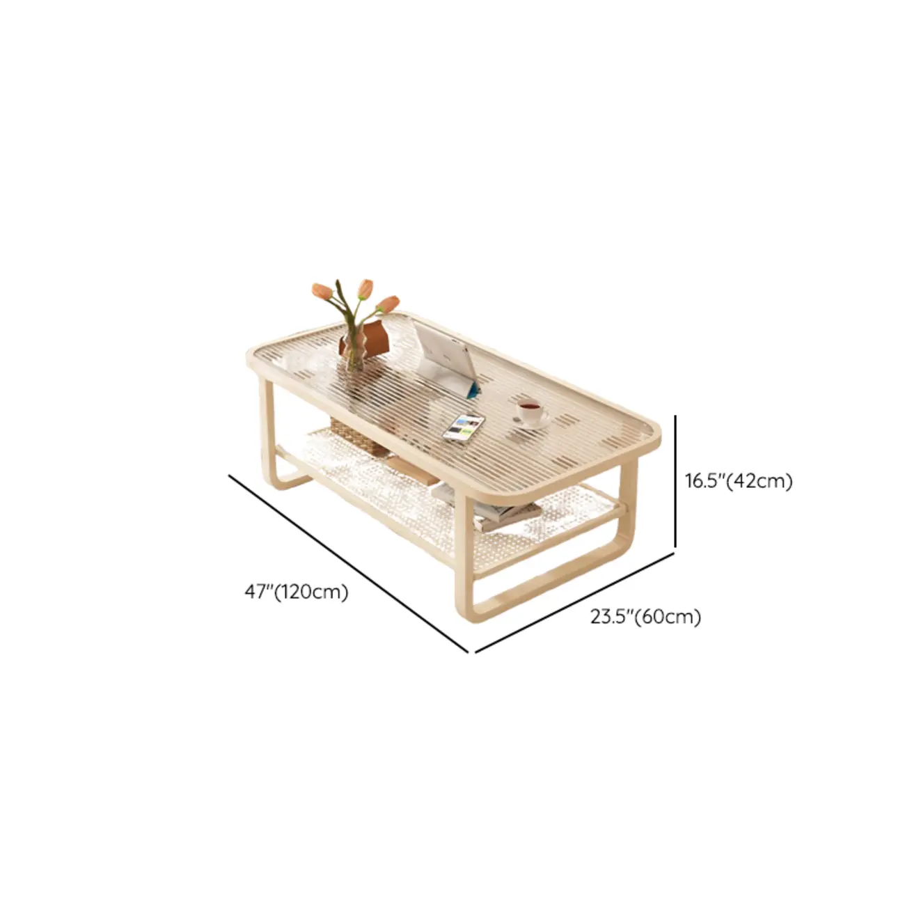 Modern White Rectangle Glass Coffee Table with Shelf Image - 28 | homeyfad