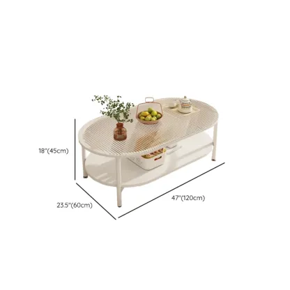 Modern White Rectangle Glass Coffee Table with Shelf Image - 30