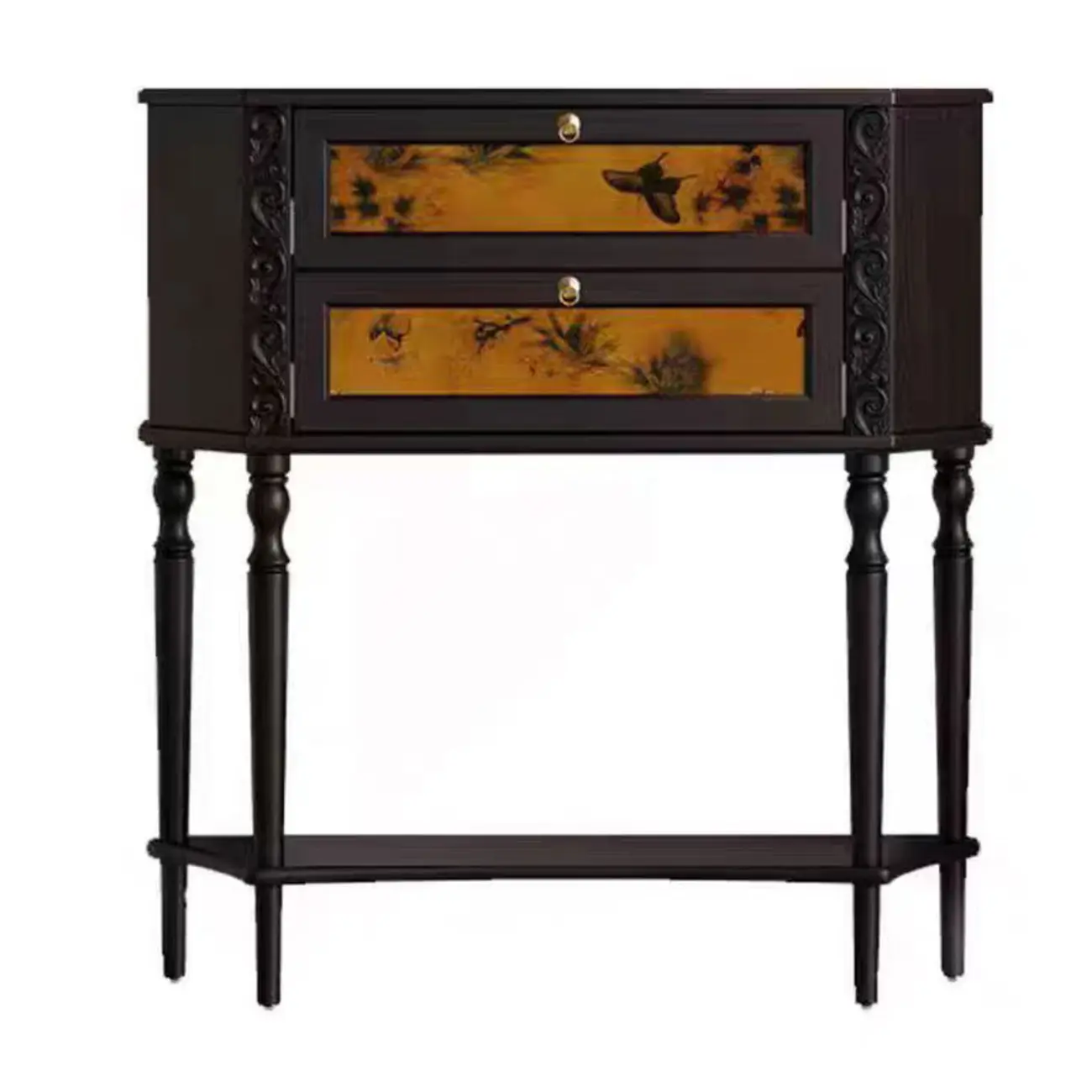 Black Wood 2-Drawer Console Table with Floor Shelf Image - 5 | homeyfad