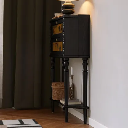 Black Wood 2-Drawer Console Table with Floor Shelf Image - 6