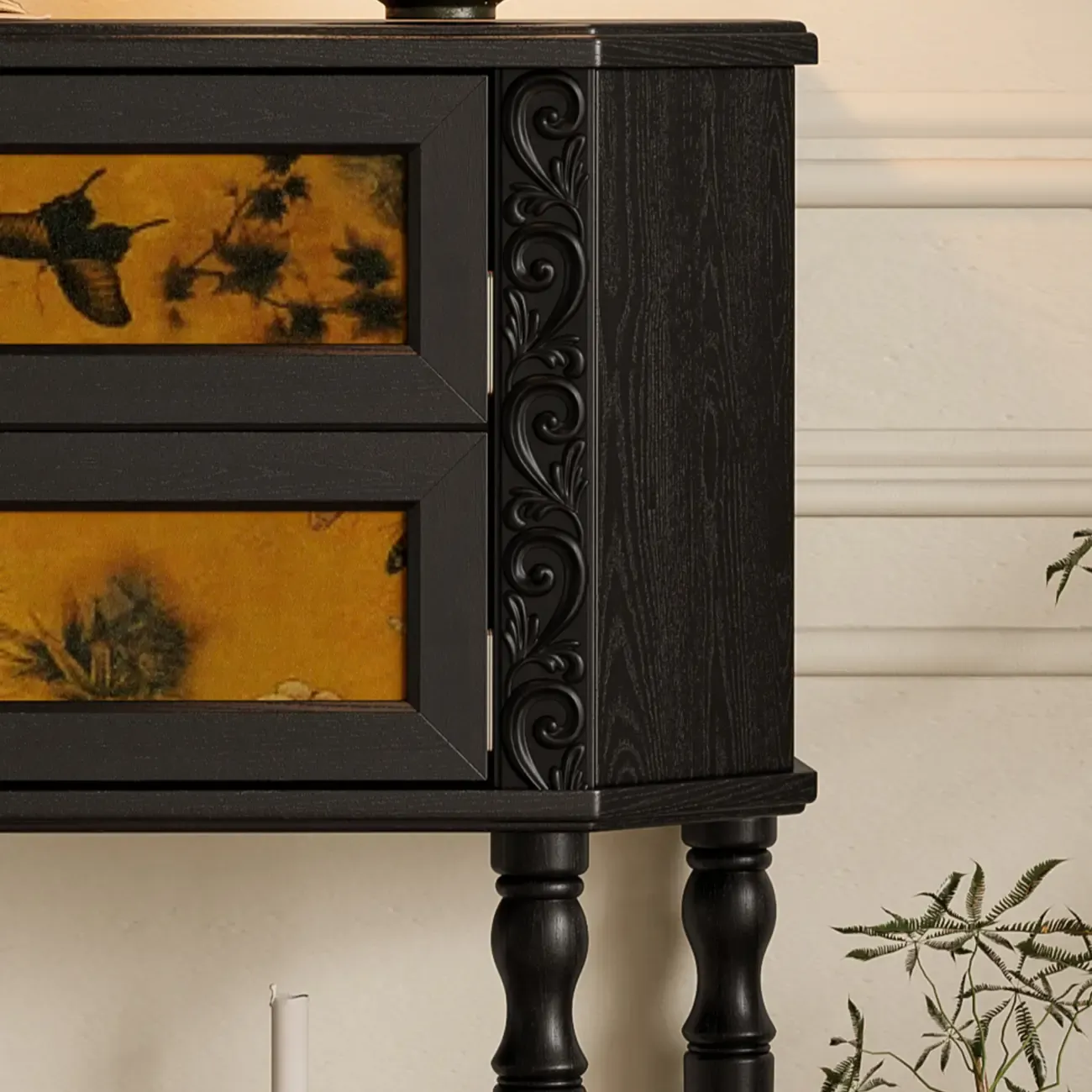 Black Wood 2-Drawer Console Table with Floor Shelf Image - 9