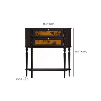 Black Wood 2-Drawer Console Table with Floor Shelf #size