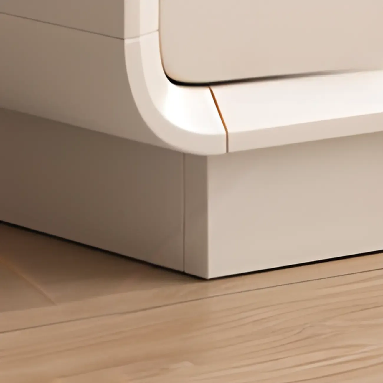 Minimalist White Wooden TV Stand with Open Storage and Drawers Image - 11